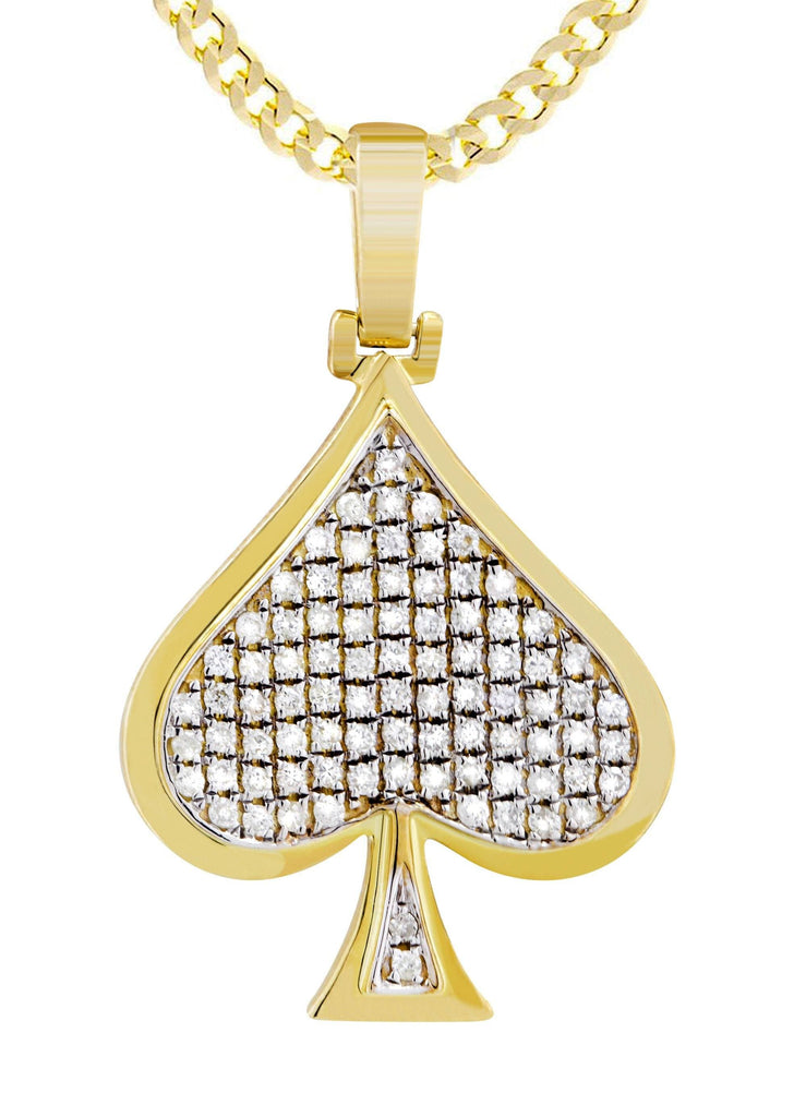 10K Yellow Gold Spades Pendant & Cuban Chain | 0.57 Carats diamond combo FrostNYC 