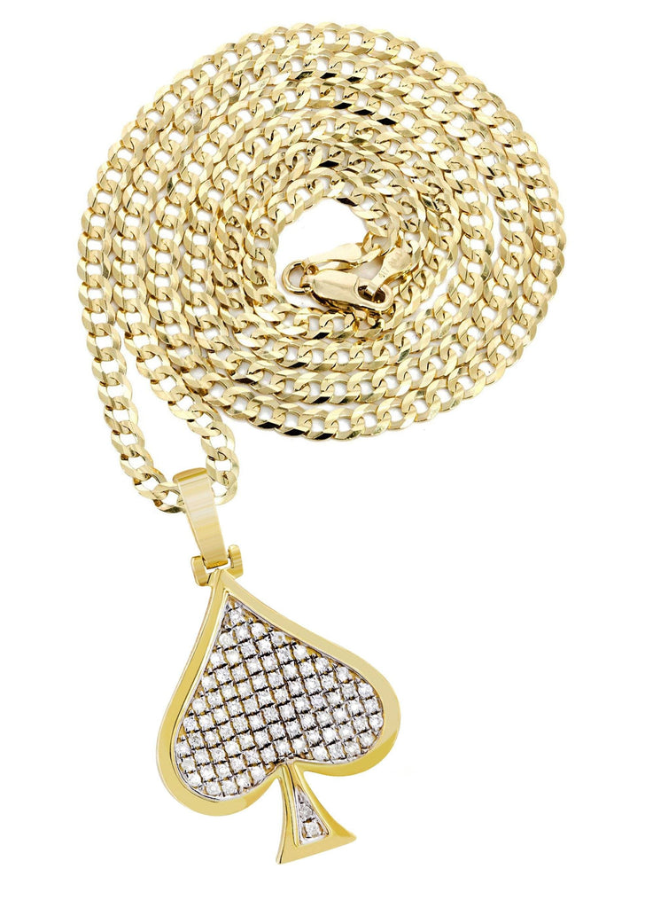10K Yellow Gold Spades Pendant & Cuban Chain | 0.57 Carats diamond combo FrostNYC 