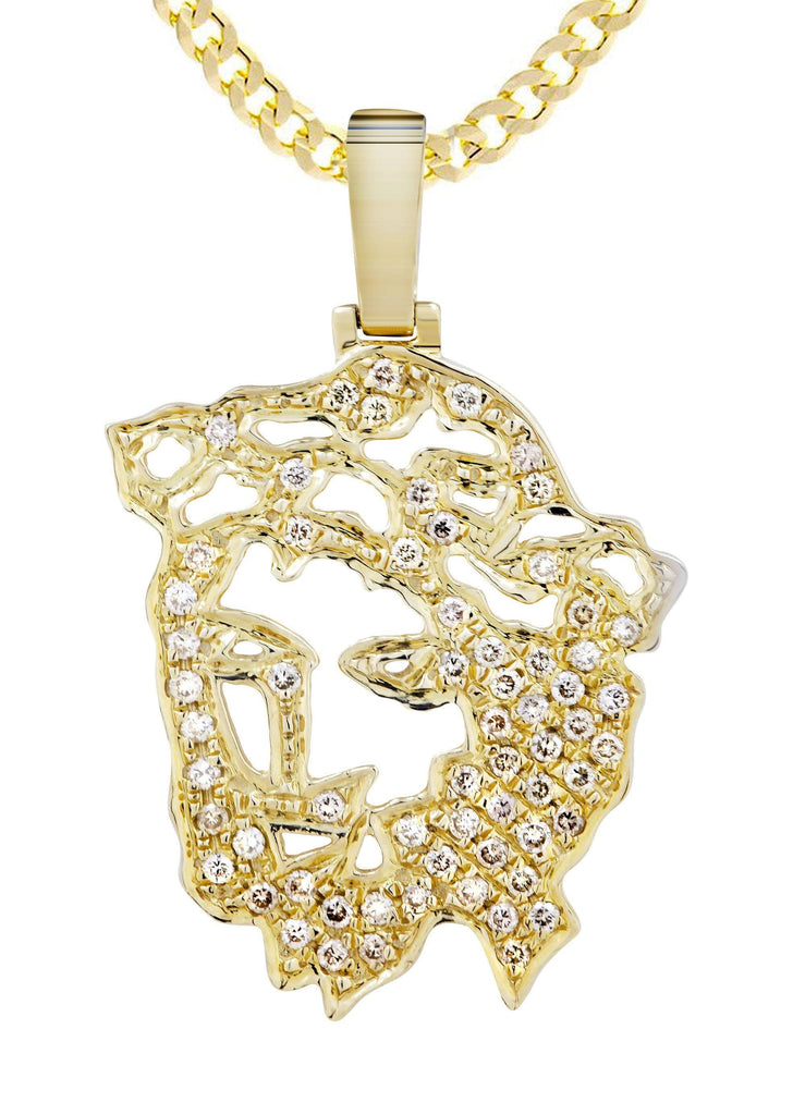 10K Yellow Gold 3D Jesus Head Pendant & Cuban Chain | 0.48 Carats diamond combo FrostNYC 