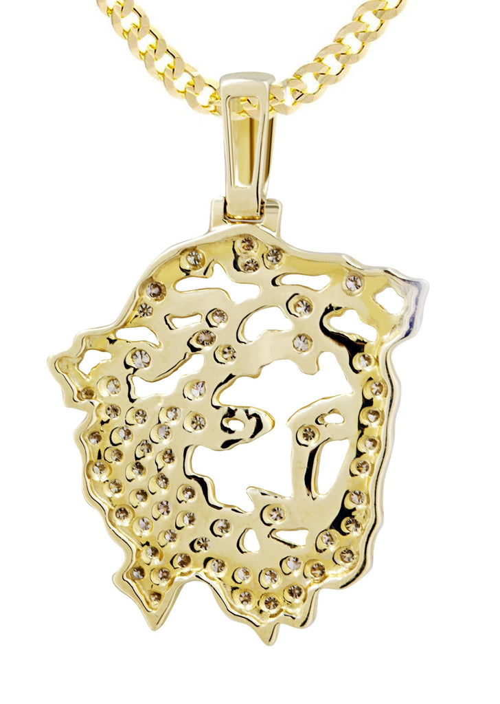 10K Yellow Gold 3D Jesus Head Pendant & Cuban Chain | 0.48 Carats diamond combo FrostNYC 