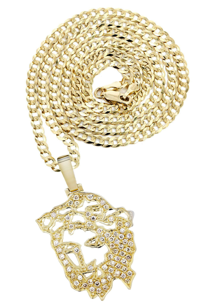 10K Yellow Gold 3D Jesus Head Pendant & Cuban Chain | 0.48 Carats diamond combo FrostNYC 