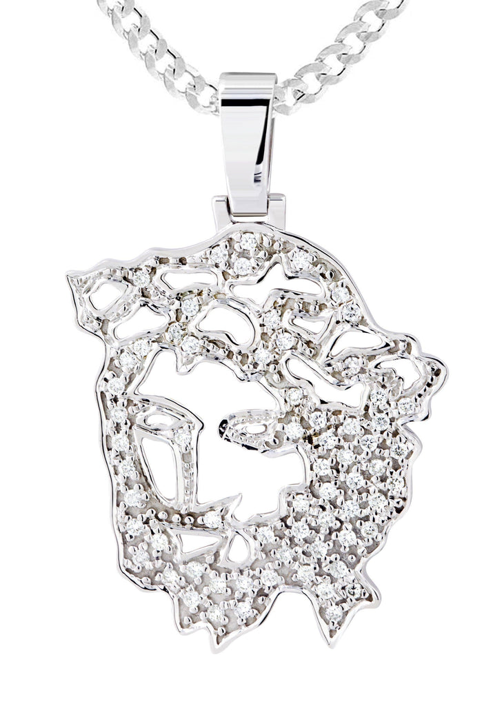 10K White Gold 3D Jesus Head Pendant & Cuban Chain | 0.67 Carats diamond combo FrostNYC 