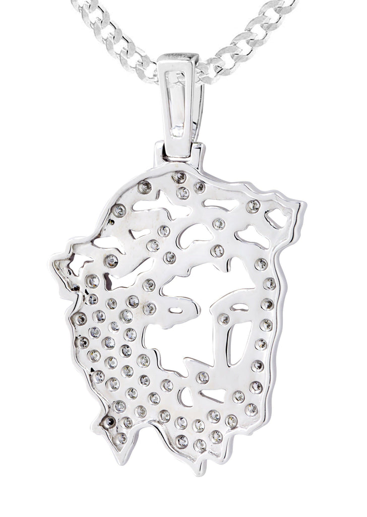 10K White Gold 3D Jesus Head Pendant & Cuban Chain | 0.67 Carats diamond combo FrostNYC 