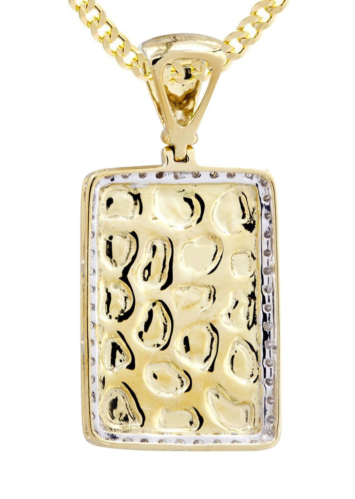 10K Yellow Gold Nugget Dog Tag Pendant & Cuban Chain | 0.84 Carats diamond combo FrostNYC 