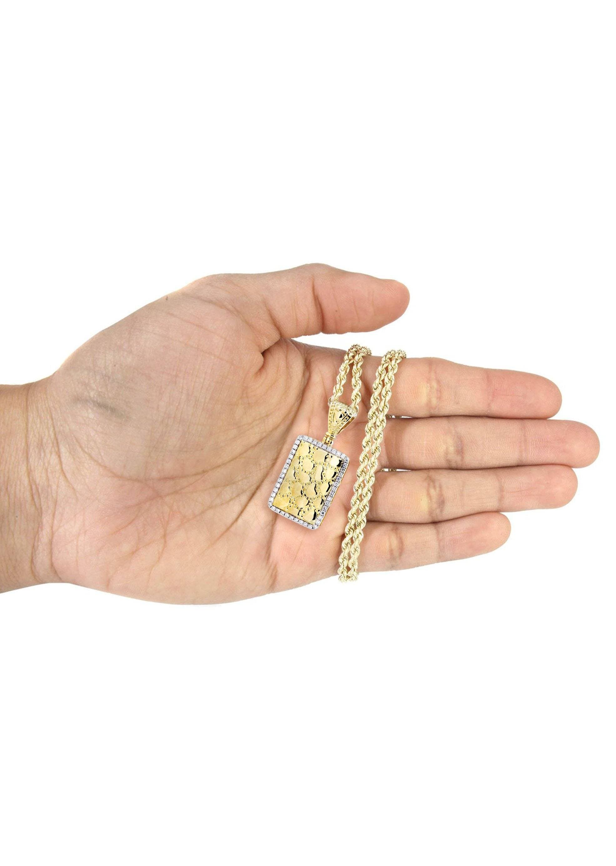 14K Yellow Gold Nugget Dog Tag Diamond Necklace | 0.6 Carats