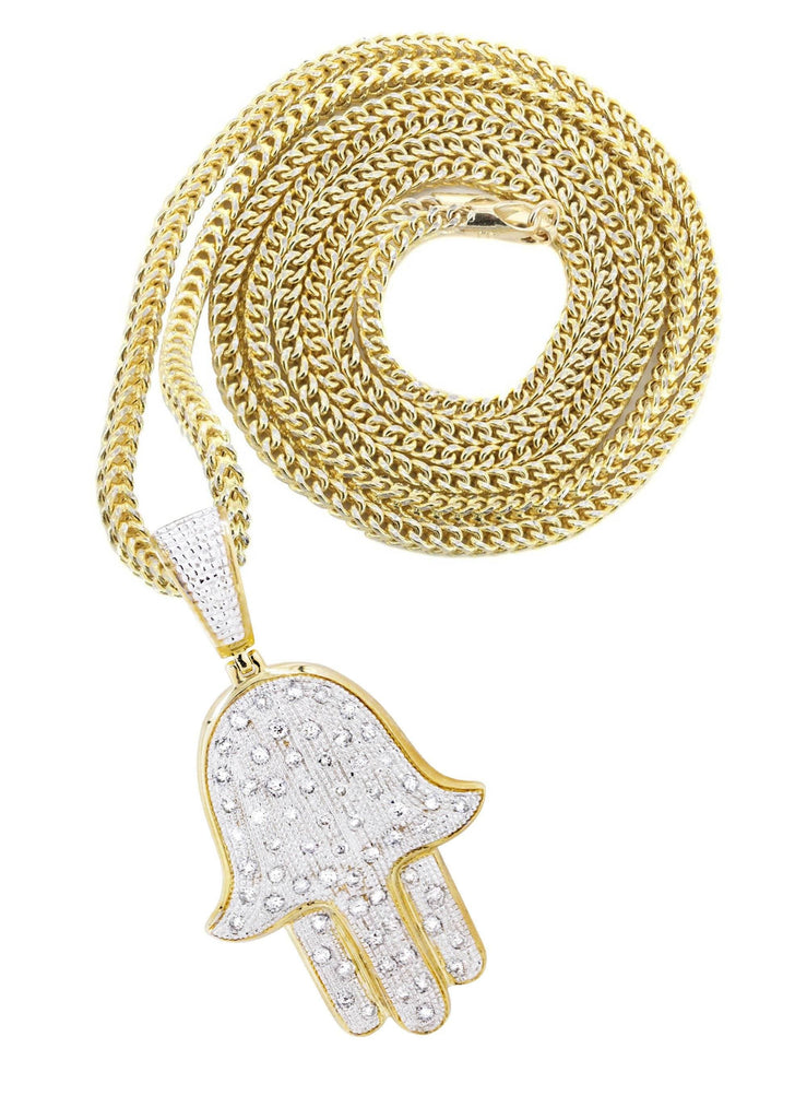 10K Yellow Gold Hamsa Pendant & Franco Chain | 1.09 Carats diamond combo FrostNYC 