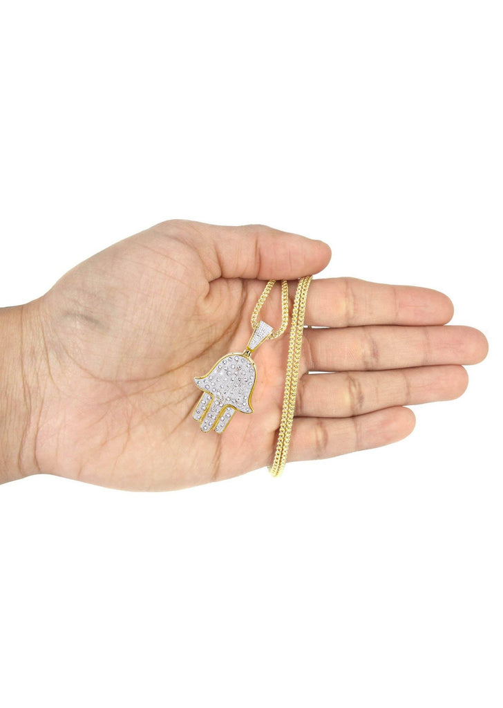 10K Yellow Gold Hamsa Pendant & Franco Chain | 1.09 Carats diamond combo FrostNYC 