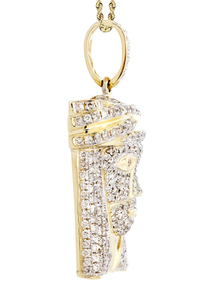 14K Yellow Gold Jesus Head Diamond Pendant & Rope Chain | 2.08 Carats Diamond Combo FROST NYC 