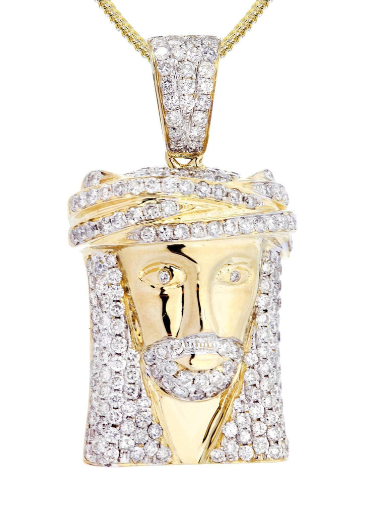10K Yellow Gold Jesus Head Diamond Pendant & Franco Chain | 2.35 Carats Diamond Combo FROST NYC 