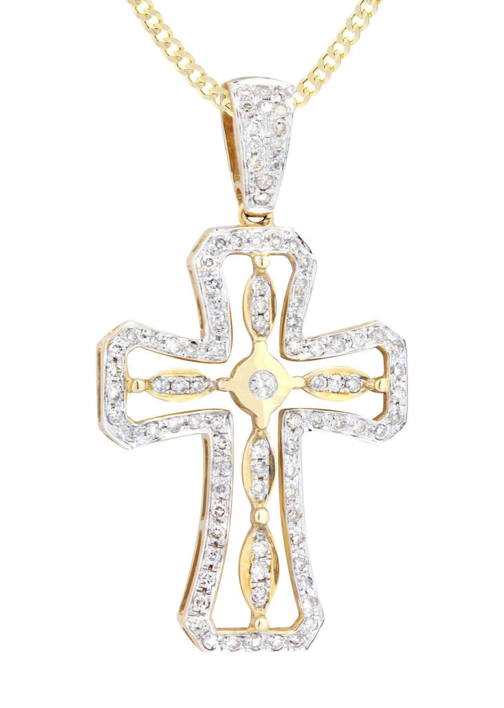 14K Yellow Gold Cross Diamond Pendant & Cuban Chain | 0.66 Carats Diamond Combo FROST NYC 