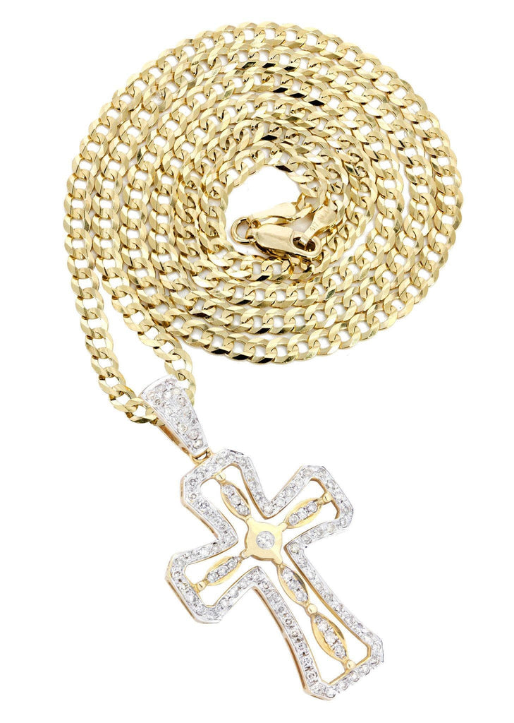 14K Yellow Gold Cross Diamond Pendant & Cuban Chain | 0.66 Carats Diamond Combo FROST NYC 