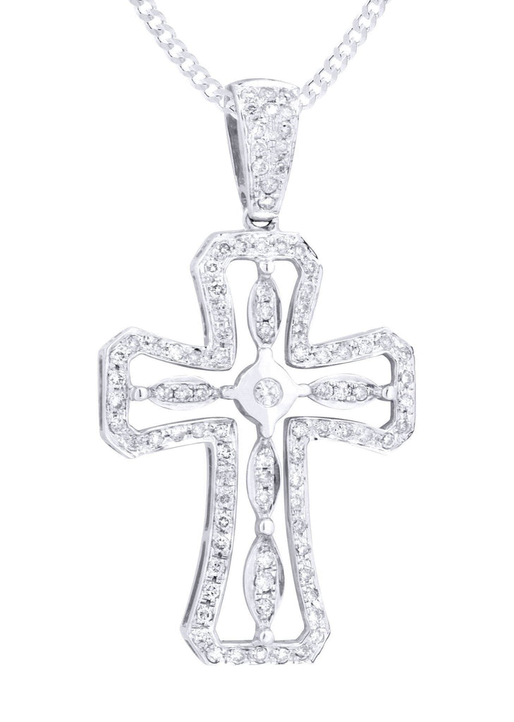 14K White Gold Cross Diamond Pendant & Cuban Chain | 0.66 Carats Diamond Combo FROST NYC 