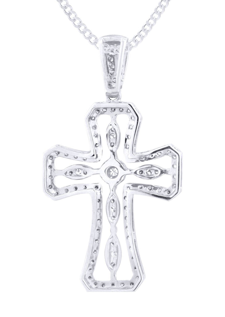 14K White Gold Cross Diamond Pendant & Cuban Chain | 0.66 Carats Diamond Combo FROST NYC 