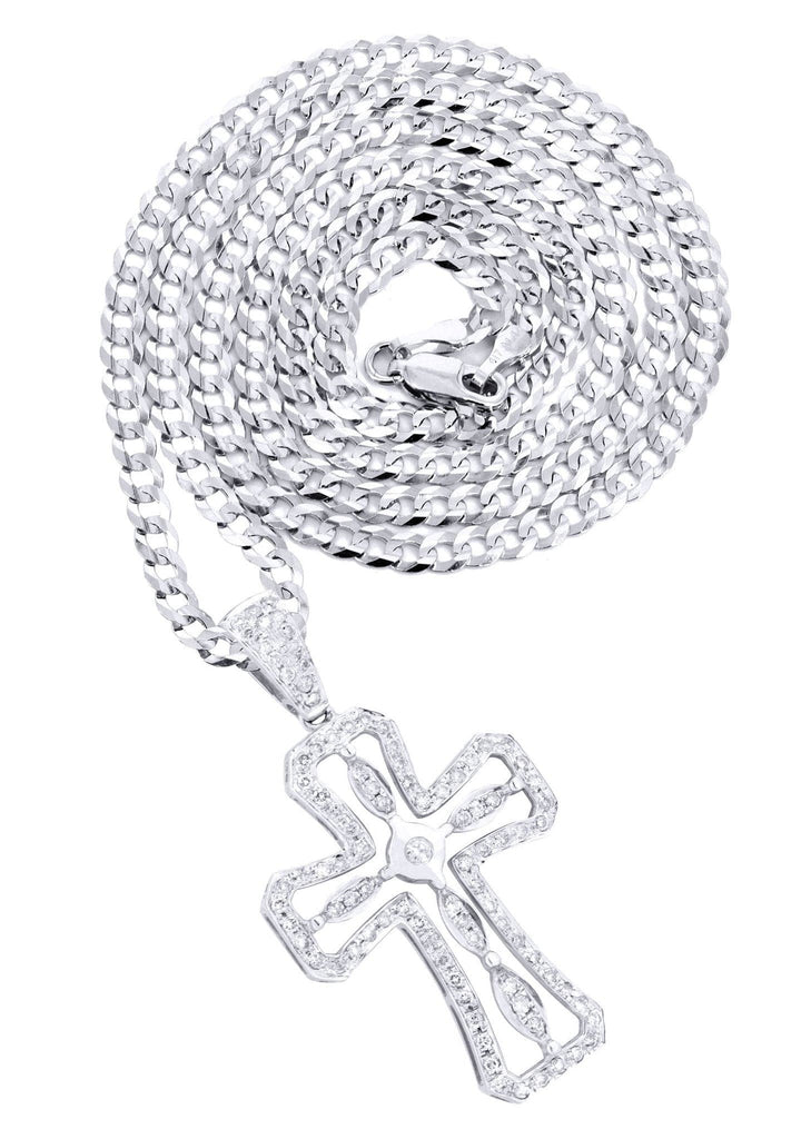 14K White Gold Cross Diamond Pendant & Cuban Chain | 0.66 Carats Diamond Combo FROST NYC 