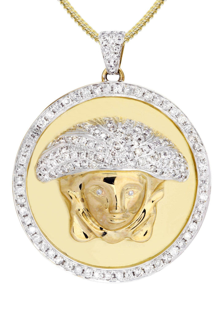 10 Yellow Gold Medusa Diamond Pendant & Franco Chain | 2.49 Carats Diamond Combo FROST 
