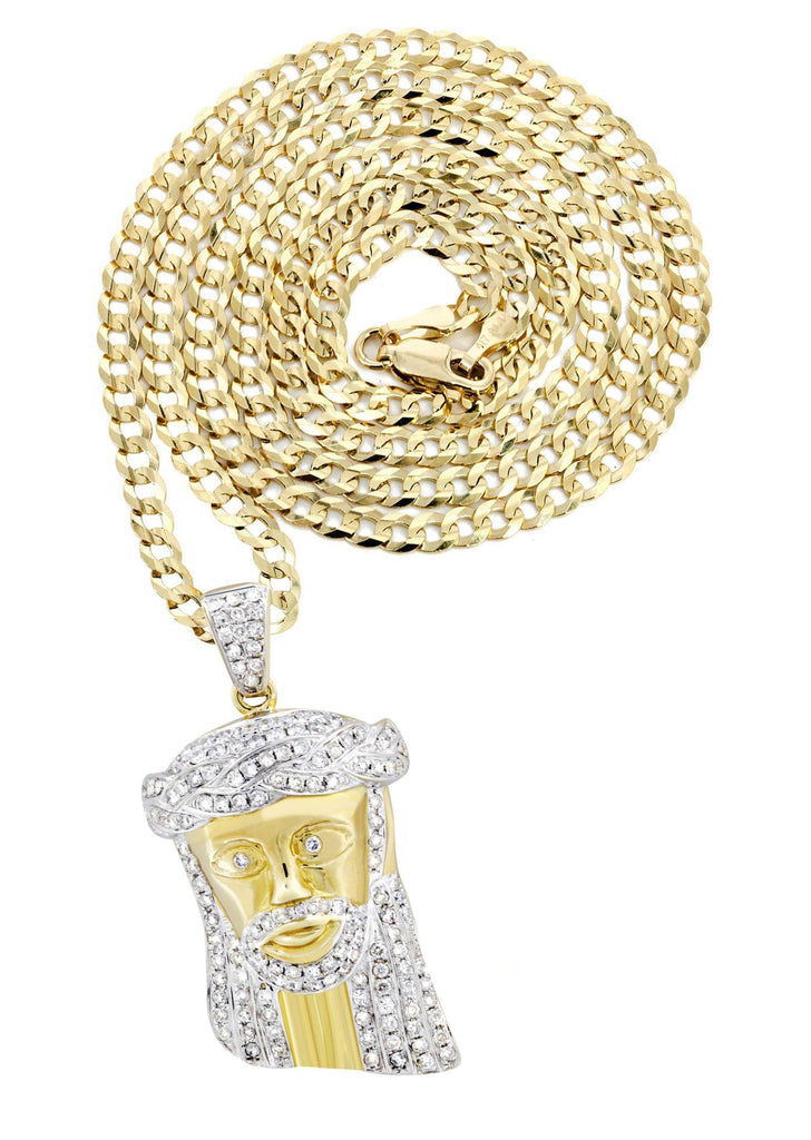 10K Yellow Gold Jesus Head Pendant & Cuban Chain | 1.19 Carats diamond combo FrostNYC 