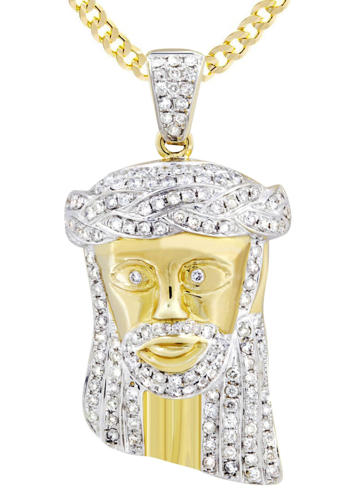 10K Yellow Gold Jesus Head Pendant & Cuban Chain | 1.19 Carats diamond combo FrostNYC 
