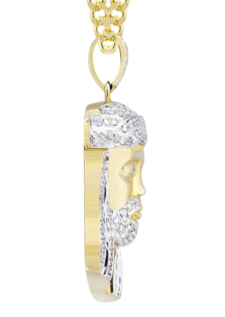 10K Yellow Gold Jesus Head Pendant & Cuban Chain | 1.19 Carats diamond combo FrostNYC 