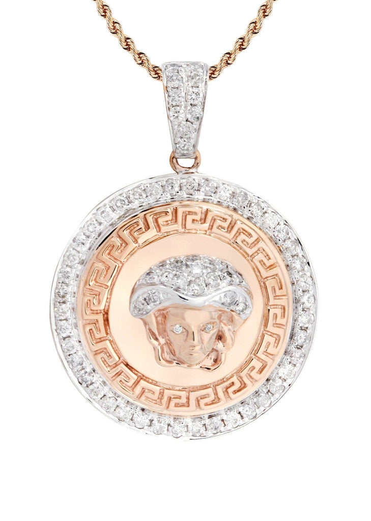 10 Rose Gold Medusa Diamond Pendant & Franco Chain | 1.02 Carats Diamond Combo FROST 