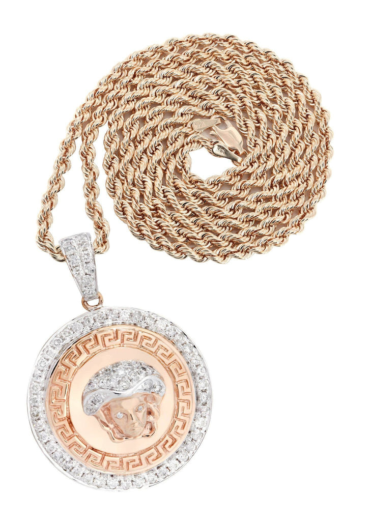 10 Rose Gold Medusa Diamond Pendant & Franco Chain | 1.02 Carats Diamond Combo FROST 