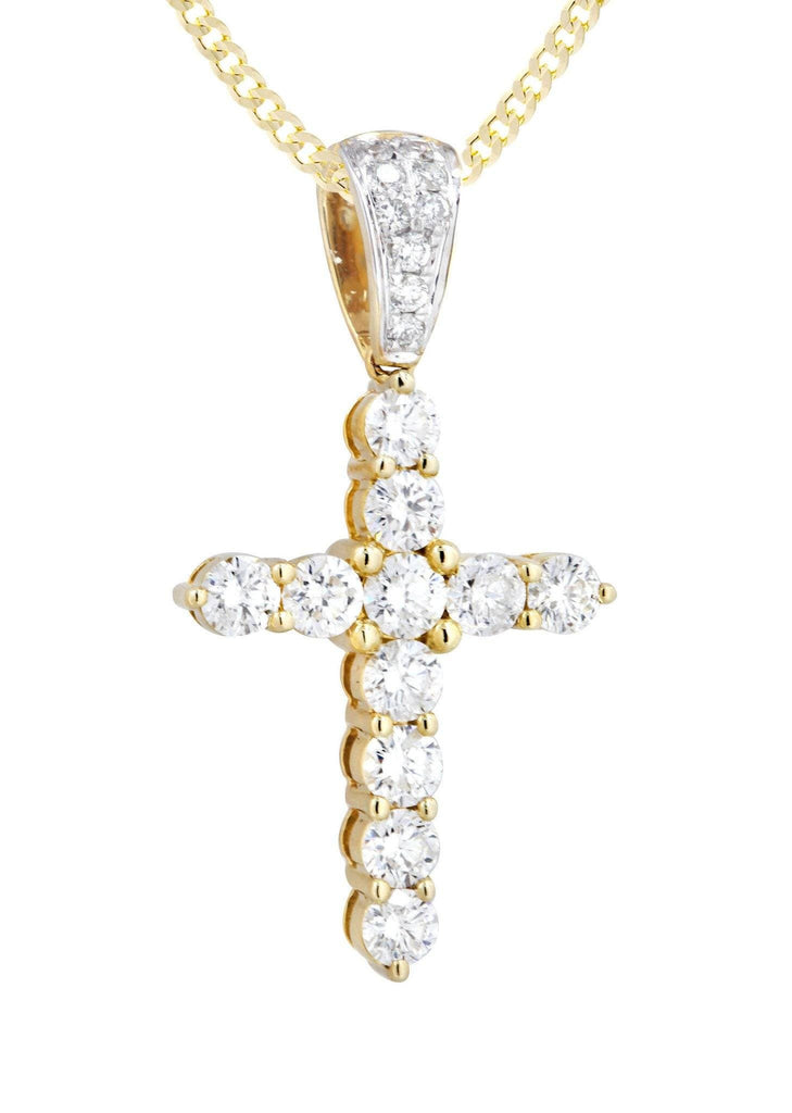 14K Yellow Gold Cross Diamond Pendant & Cuban Chain | 1.55 Carats Diamond Combo FROST NYC 