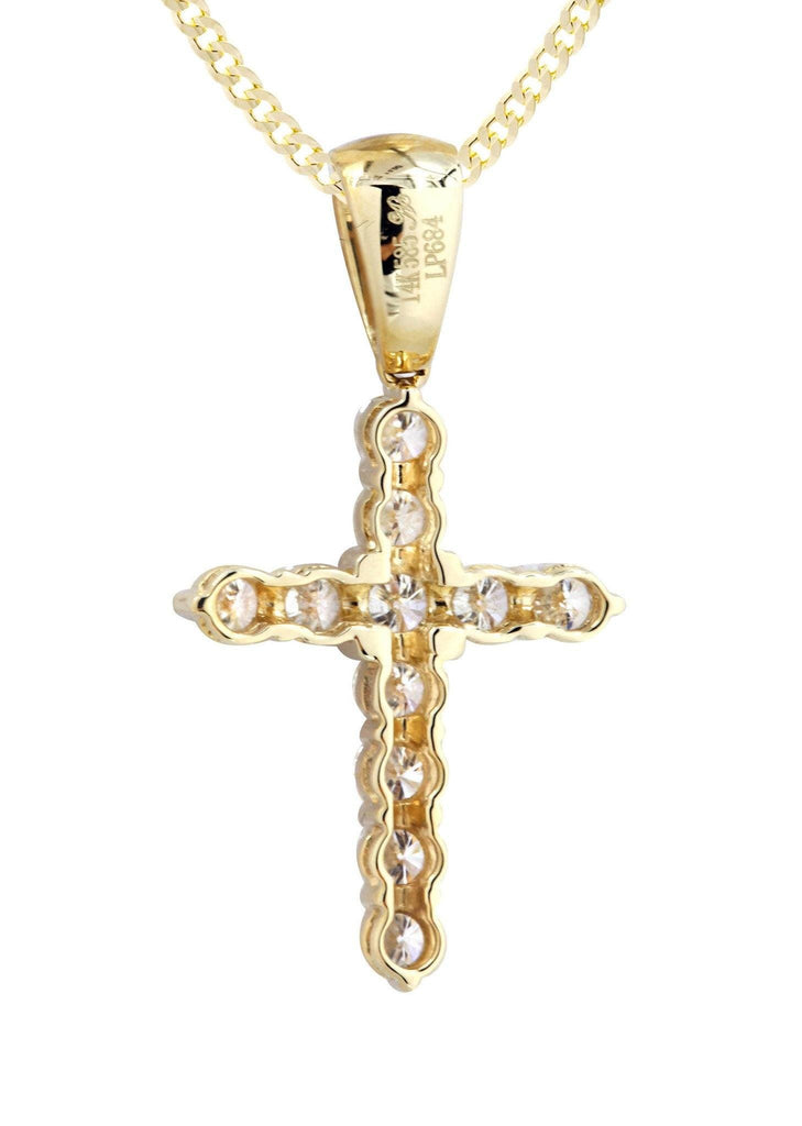 14K Yellow Gold Cross Diamond Pendant & Cuban Chain | 1.55 Carats Diamond Combo FROST NYC 