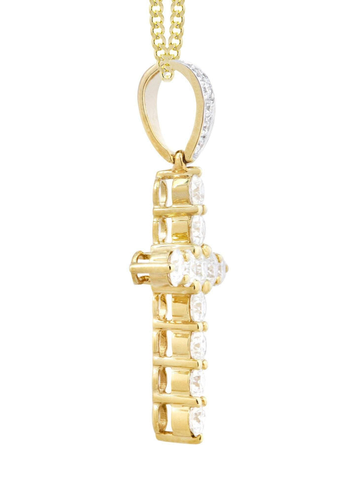 14K Yellow Gold Cross Diamond Pendant & Cuban Chain | 1.55 Carats Diamond Combo FROST NYC 