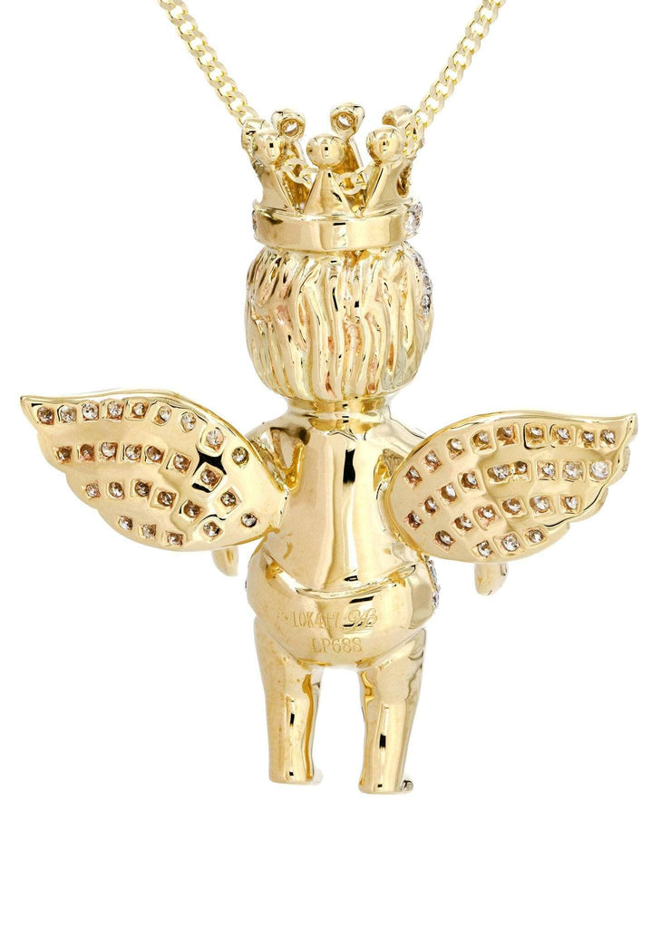10 Yellow Gold Angel Diamond Pendant & Cuban Chain | 1.72 Carats Diamond Combo FROST 