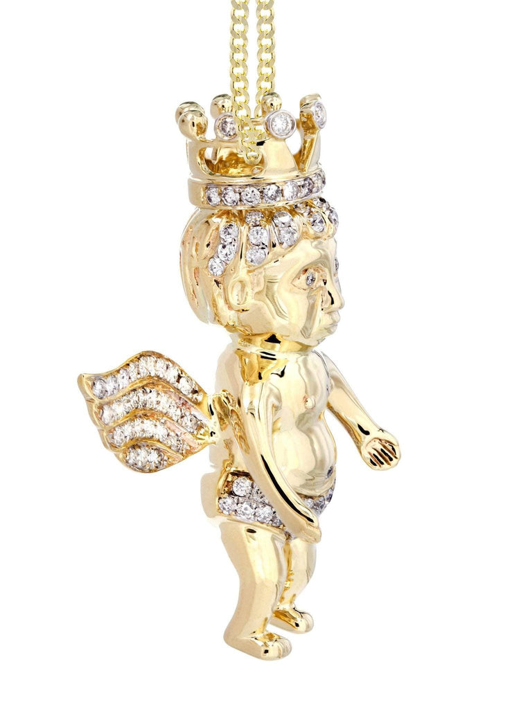 10 Yellow Gold Angel Diamond Pendant & Cuban Chain | 1.72 Carats Diamond Combo FROST 