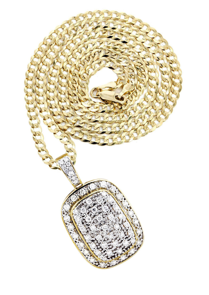 10K Yellow Gold Dog Tag Pendant & Cuban Chain | 1.94 Carats diamond combo FrostNYC 