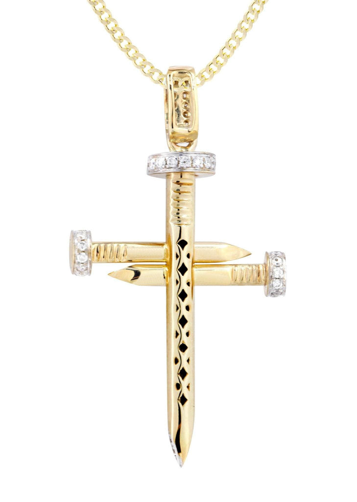 10K Yellow Gold Cross Diamond Pendant & Cuban Chain | 0.19 Carats Diamond Combo FROST NYC 