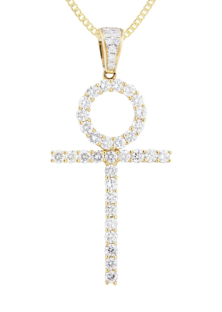 18K Yellow Gold Cross Diamond Pendant & Cuban Chain | 2.01 Carats Diamond Combo FROST NYC 