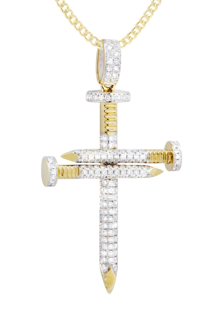 14K Yellow Gold Cross Diamond Pendant & Cuban Chain | 0.82 Carats Diamond Combo FROST NYC 