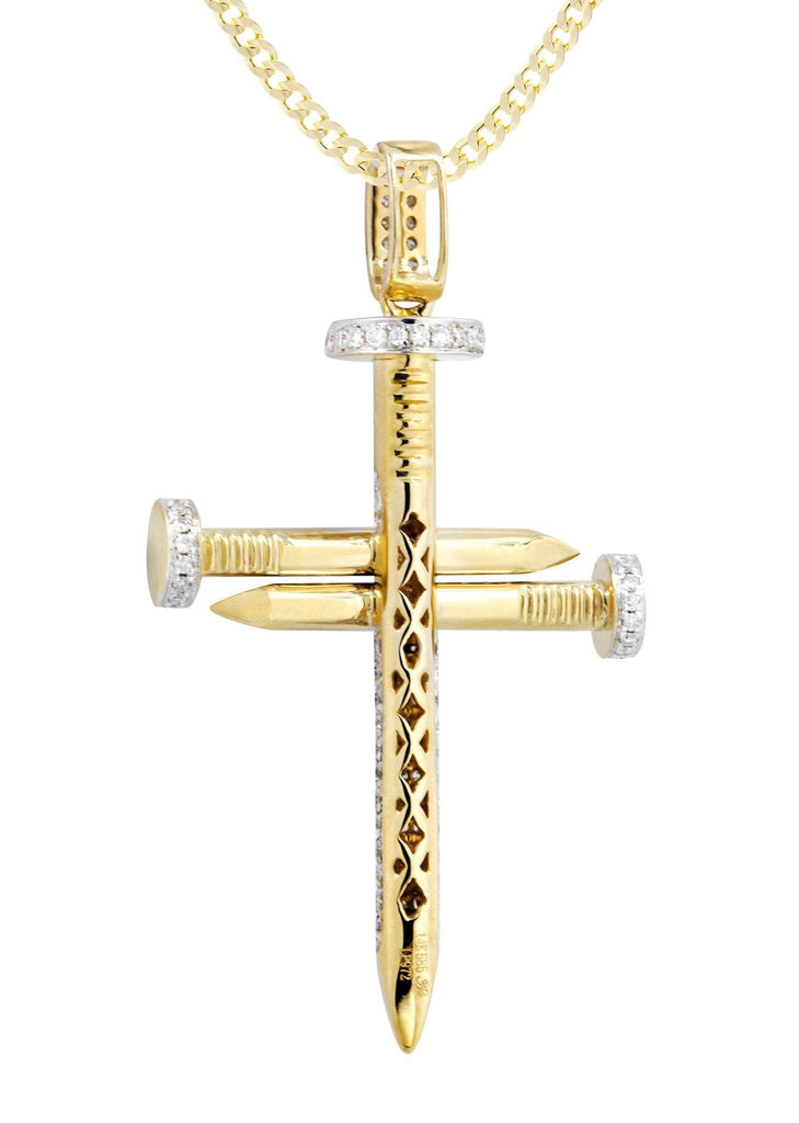 14K Yellow Gold Cross Diamond Pendant & Cuban Chain | 0.82 Carats Diamond Combo FROST NYC 