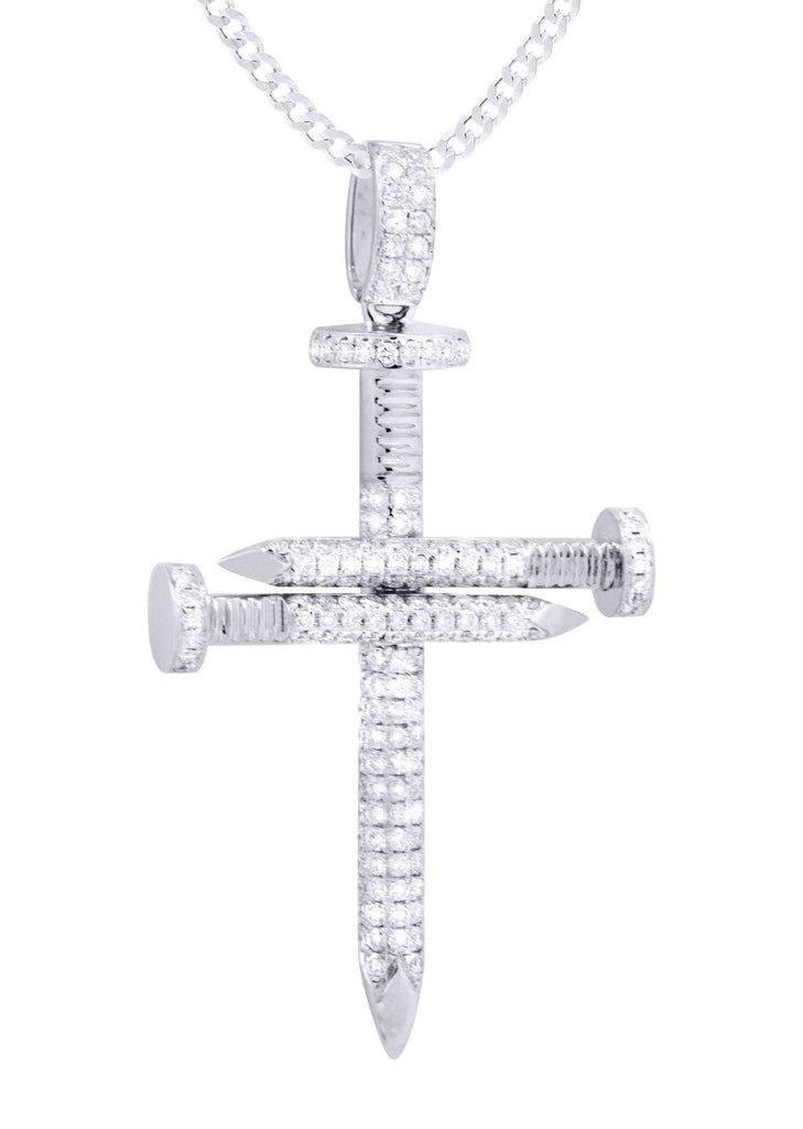 14K White Gold Cross Diamond Pendant & Cuban Chain | 0.81 Carats Diamond Combo FROST NYC 