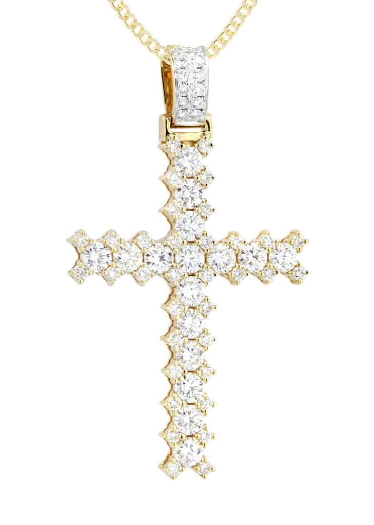 14K Yellow Gold Cross Diamond Pendant & Cuban Chain | 1.95 Carats Diamond Combo FROST NYC 