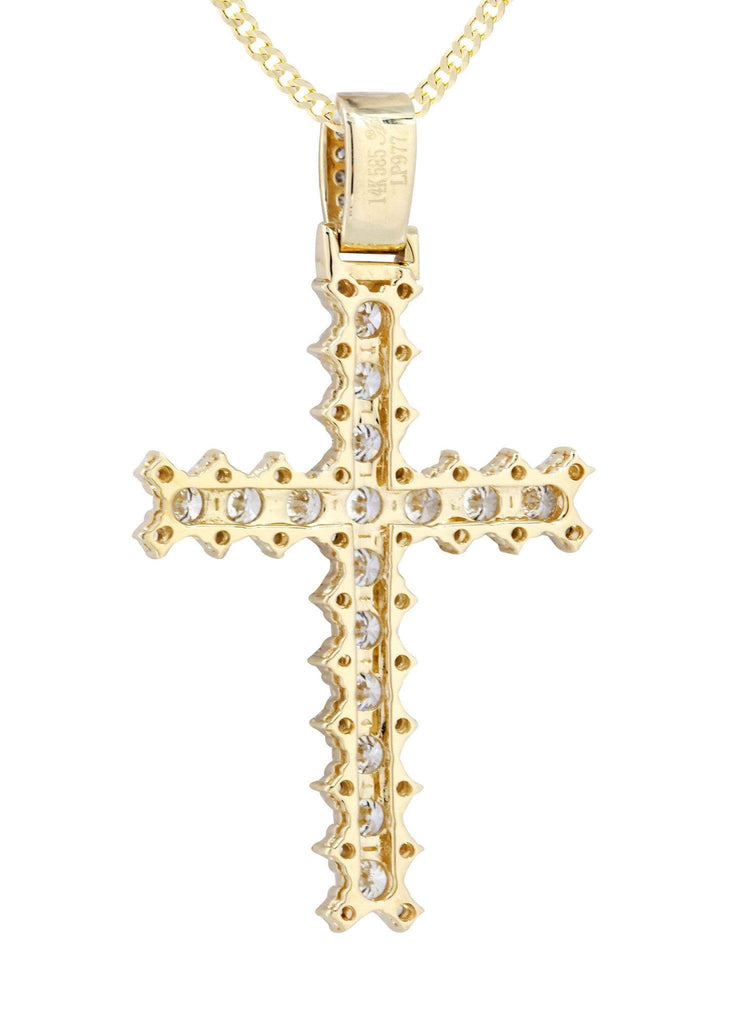 14K Yellow Gold Cross Diamond Pendant & Cuban Chain | 1.95 Carats Diamond Combo FROST NYC 