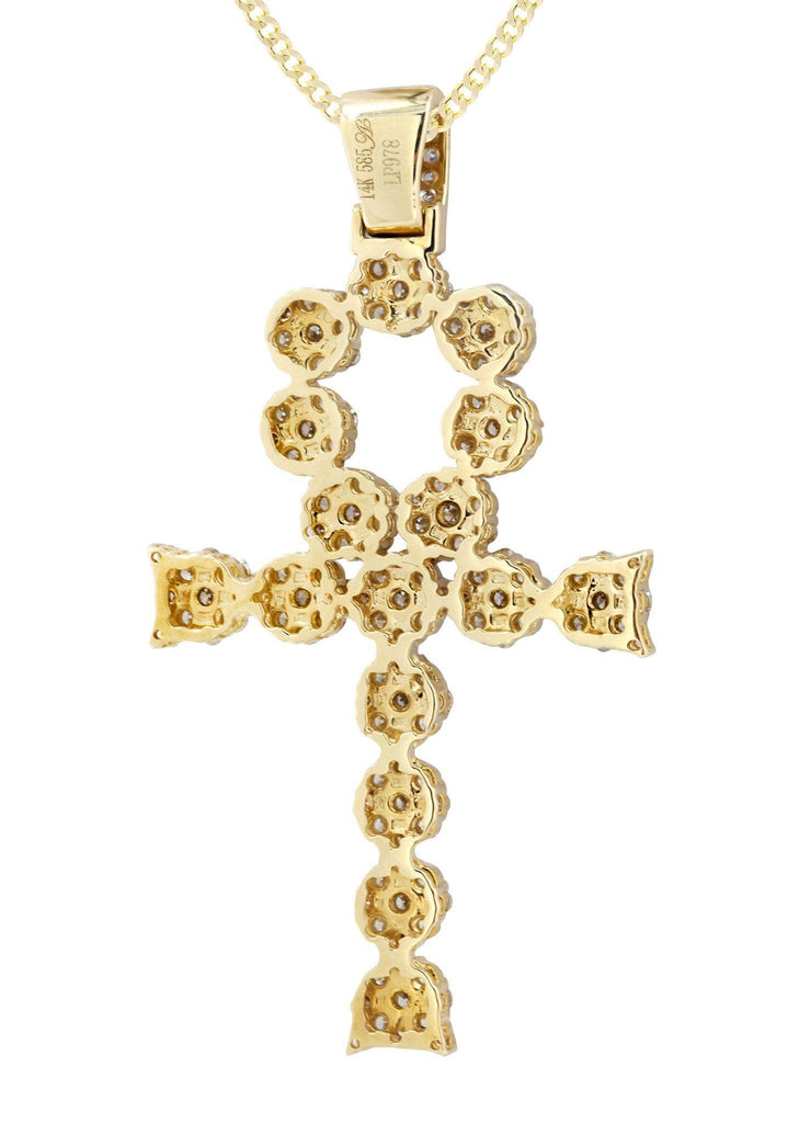 14K Yellow Gold Ankh Diamond Pendant & Cuban Chain | 2.13 Carats Diamond Combo FROST NYC 
