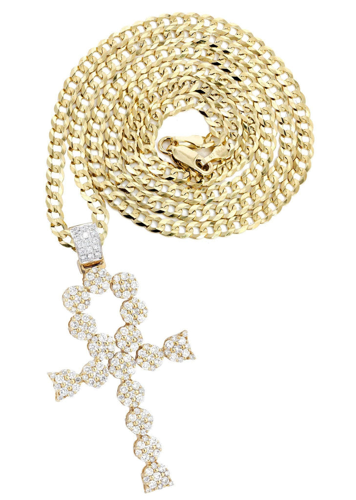 14K Yellow Gold Ankh Diamond Pendant & Cuban Chain | 2.13 Carats Diamond Combo FROST NYC 