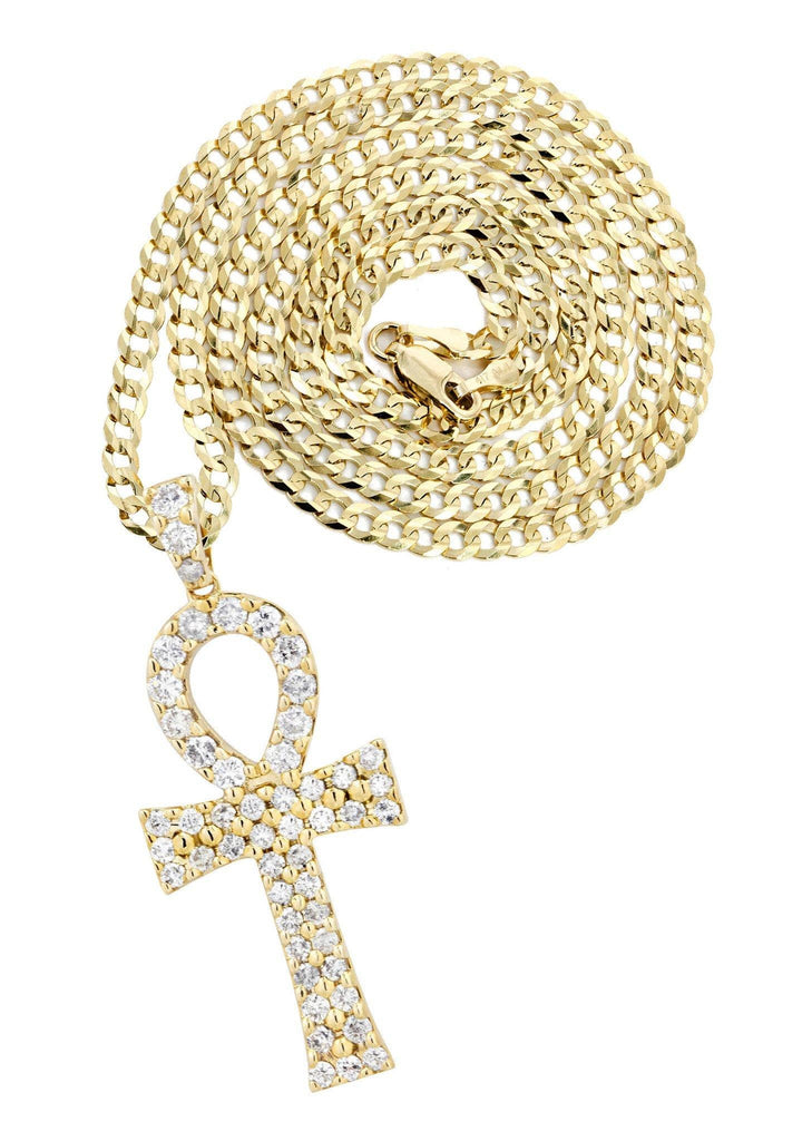14K Yellow Gold Ankh Diamond Pendant & Cuban Chain | 1.78 Carats Diamond Combo FROST NYC 
