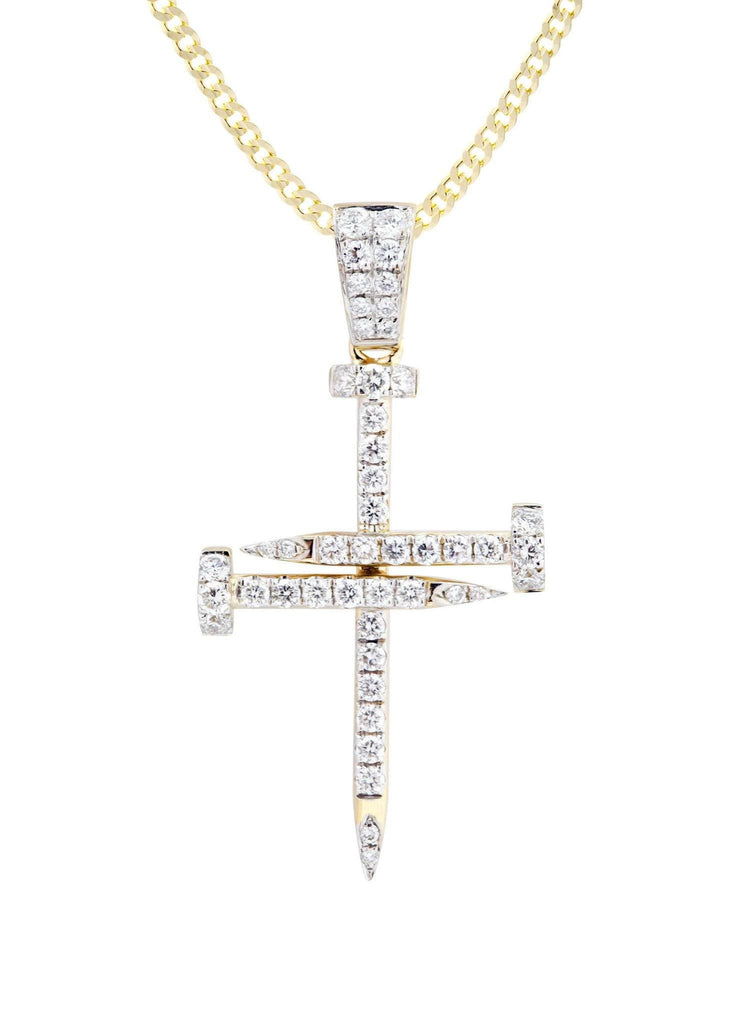 14K Yellow Gold Cross Diamond Pendant & Cuban Chain | 0.59 Carats Diamond Combo FROST NYC 