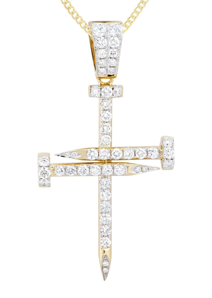 14K Yellow Gold Cross Diamond Pendant & Cuban Chain | 1.86 Carats Diamond Combo FROST NYC 