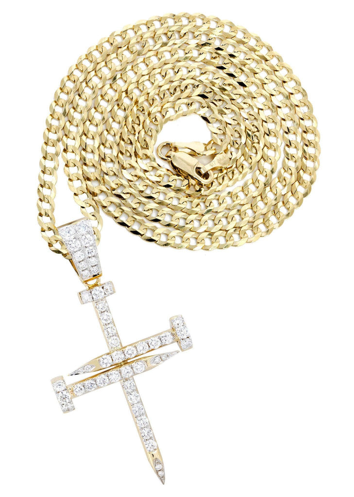 14K Yellow Gold Cross Diamond Pendant & Cuban Chain | 1.86 Carats Diamond Combo FROST NYC 