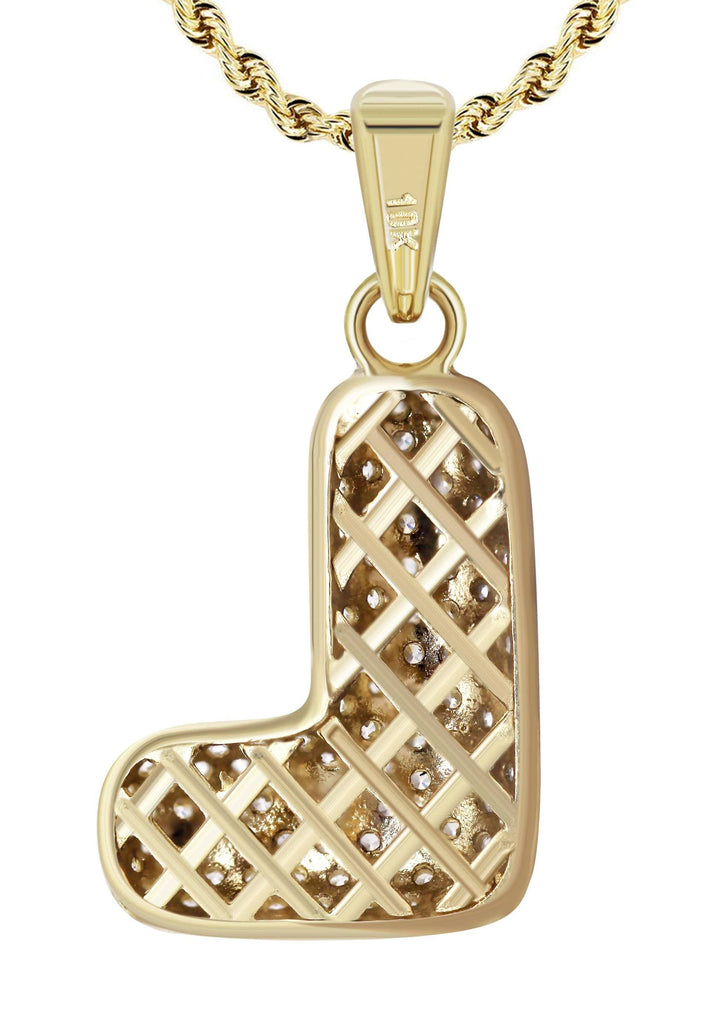 10K Yellow Gold Rope Chain & Bubble Letter "L" Cz Pendant | Appx. 12.8 Grams chain & pendant FrostNYC 