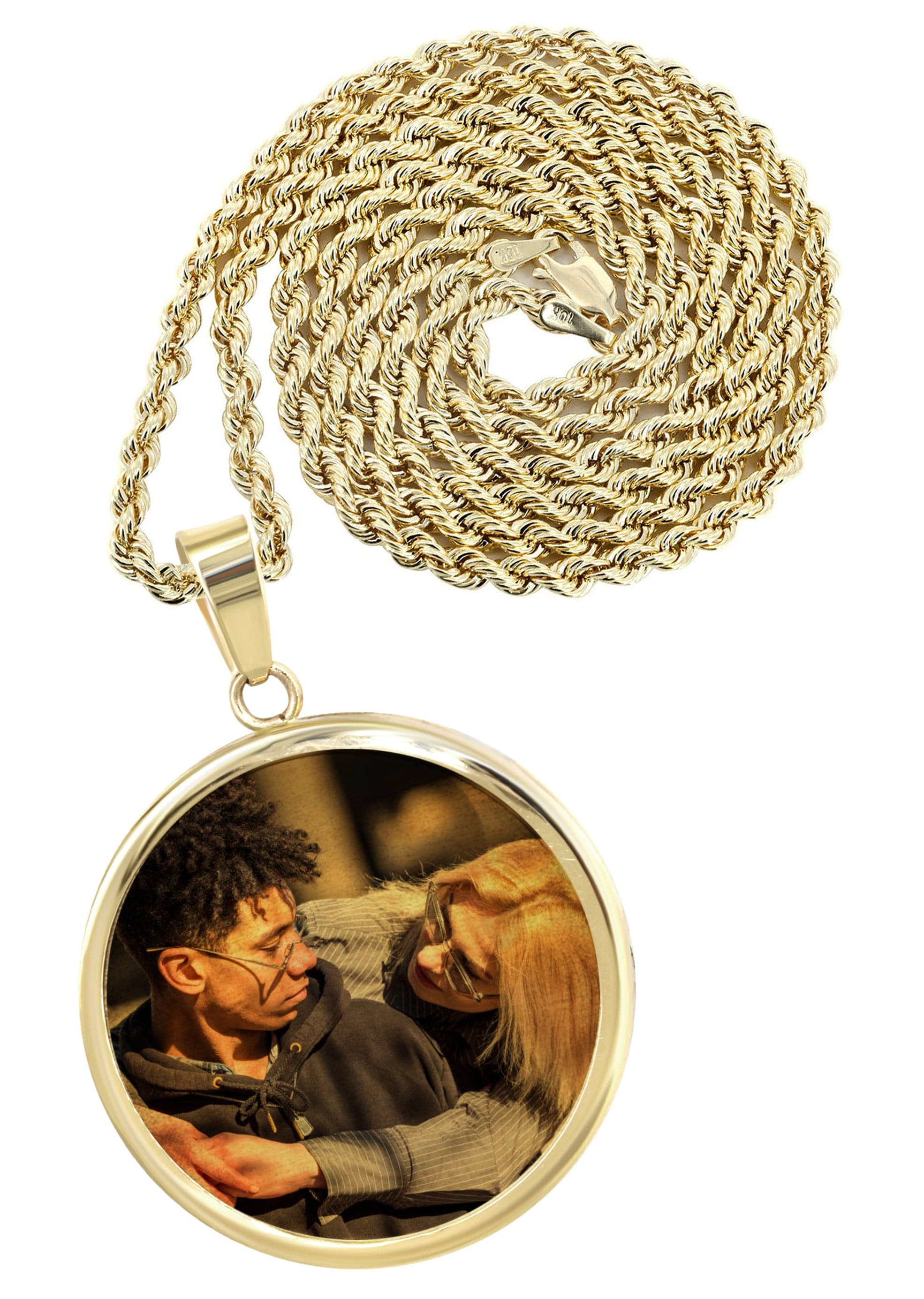 14K Yellow Gold Round Picture Pendant Necklace Inches