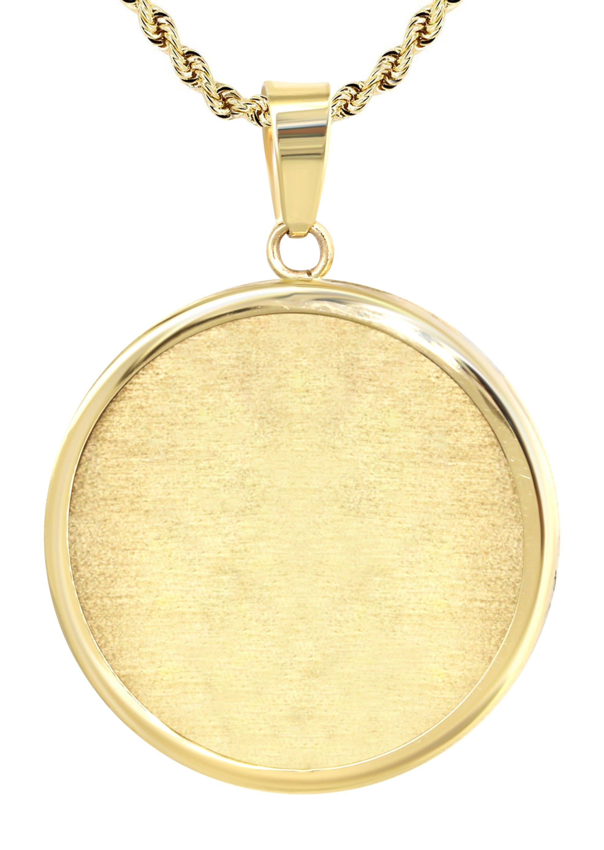 14K Yellow Gold Round Picture Pendant Necklace Inches