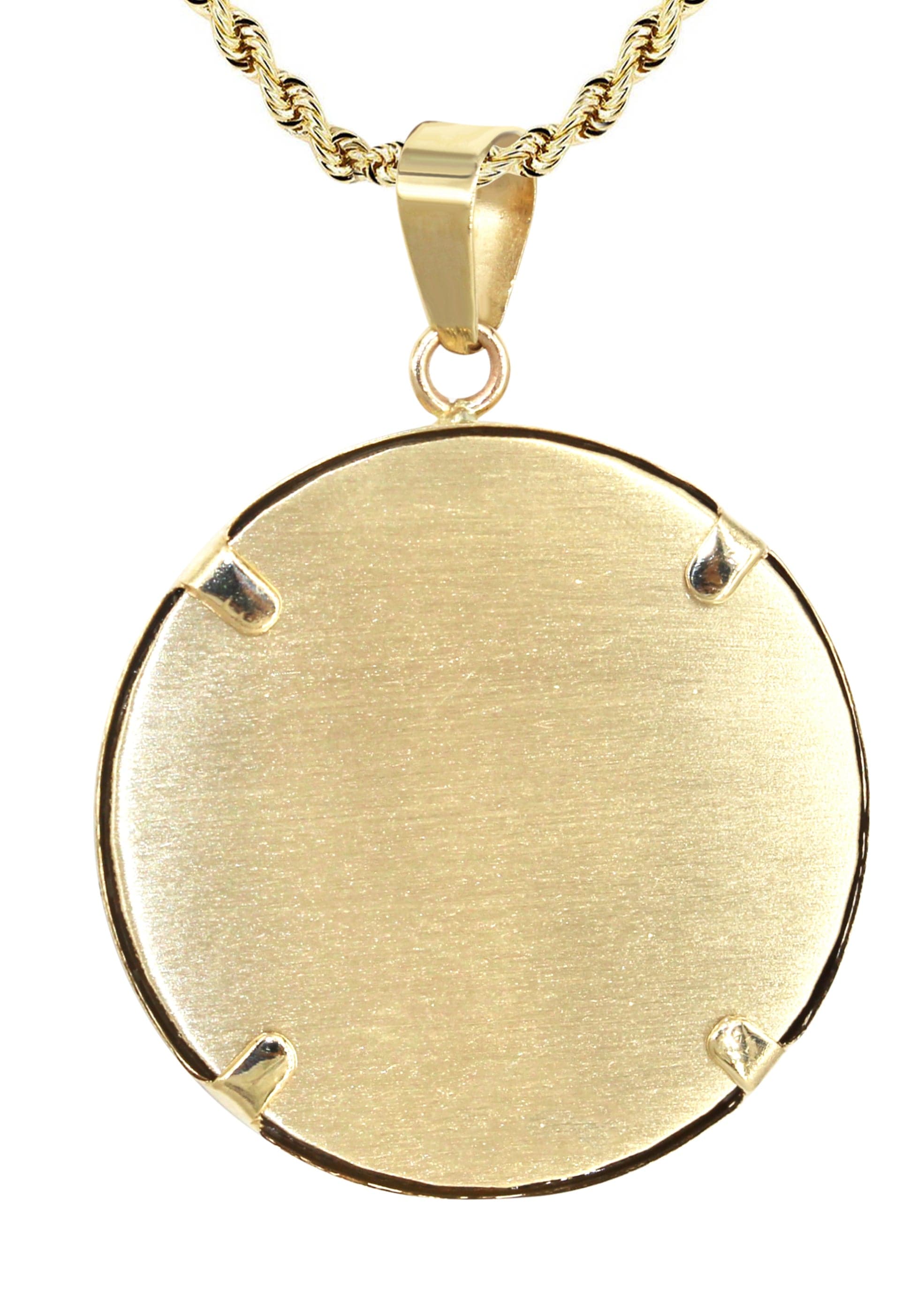 14K Yellow Gold Round Picture Pendant Necklace Inches