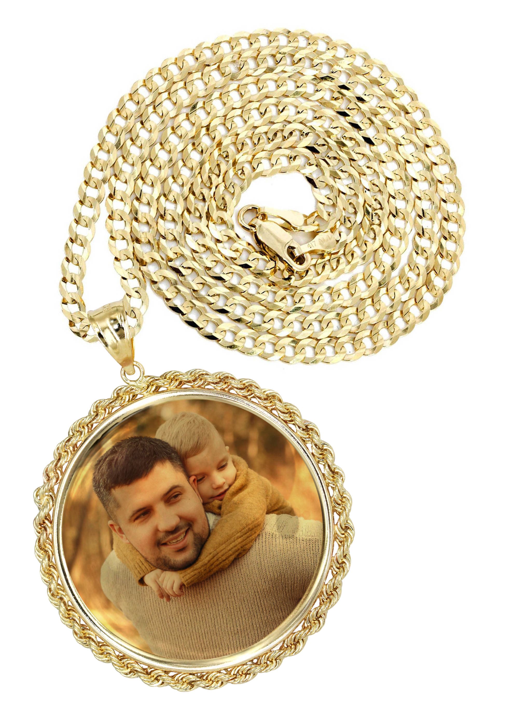 14K Yellow Gold Round Rope Link Picture Pendant Necklace | Appx. 1.6 I