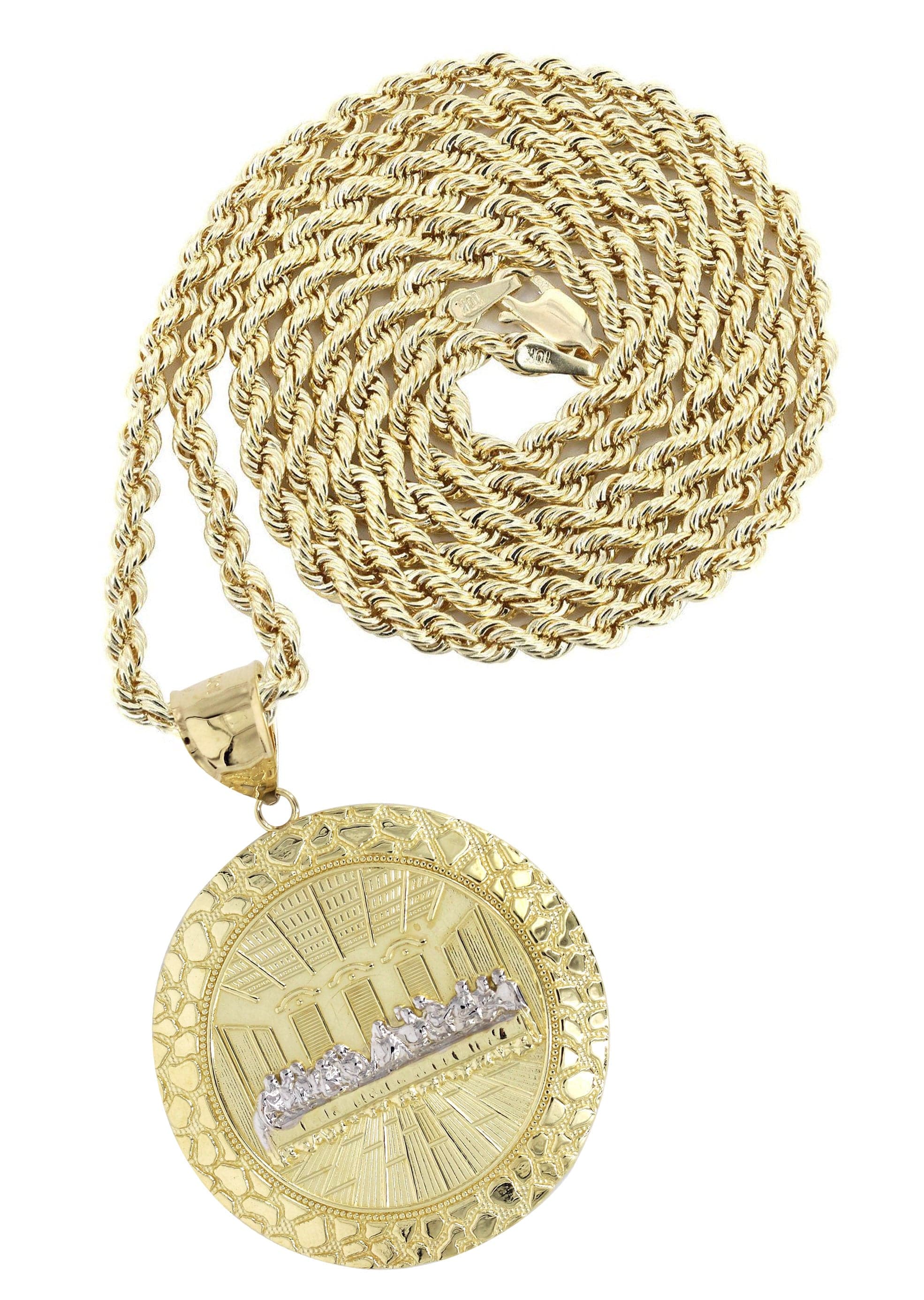 10K Yellow Gold Round Last Supper Necklace Appx Grams