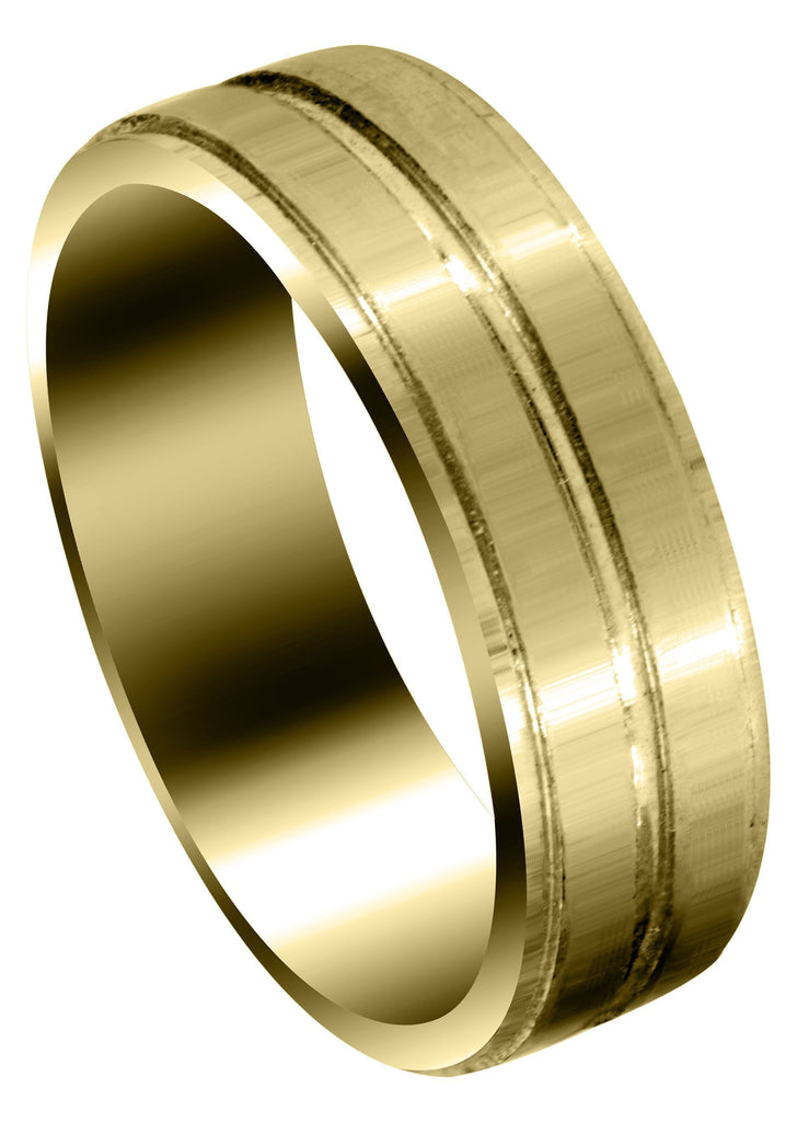 Yellow Gold Carved Simple Mens Wedding Band | Satin Finish (Benjamin) Yellow Wedding Band FrostNYC 